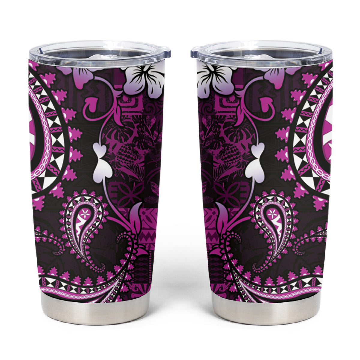 Fiji Masi Paisley Tumbler Cup Fijian Hibiscus Tapa Purple Version