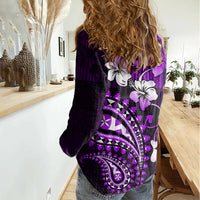 Fiji Masi Paisley Women Casual Shirt Fijian Hibiscus Tapa Purple Version LT01 - Polynesian Pride