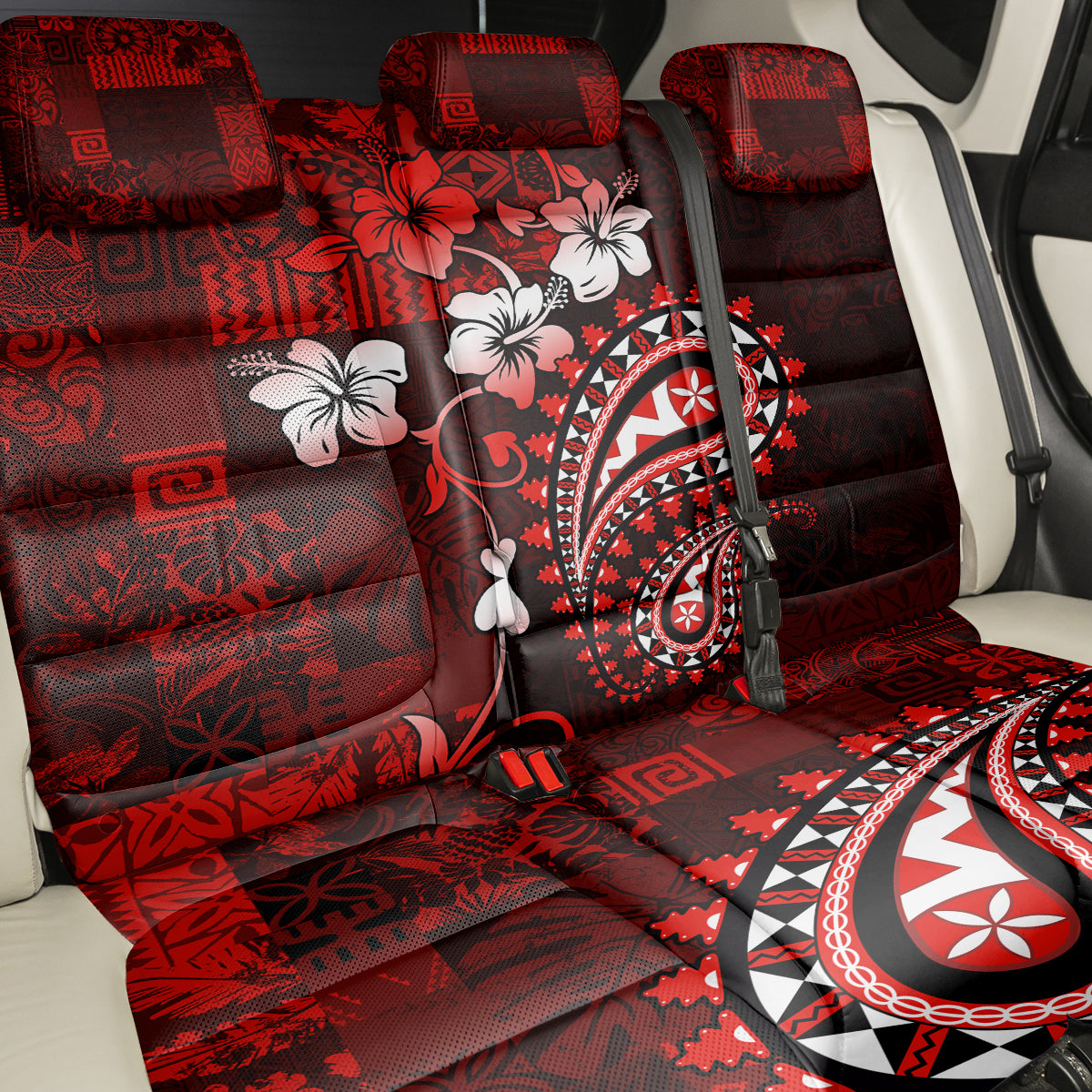 Fiji Masi Paisley Back Car Seat Cover Fijian Hibiscus Tapa Red Version LT01 - Polynesian Pride