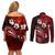 Fiji Masi Paisley Couples Matching Off Shoulder Short Dress and Long Sleeve Button Shirt Fijian Hibiscus Tapa Red Version LT01 - Polynesian Pride