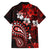 Fiji Masi Paisley Family Matching Off Shoulder Short Dress and Hawaiian Shirt Fijian Hibiscus Tapa Red Version LT01 - Polynesian Pride