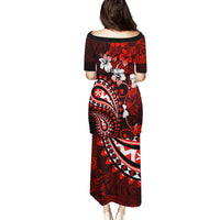 Fiji Masi Paisley Family Matching Puletasi Dress and Hawaiian Shirt Fijian Hibiscus Tapa Red Version LT01 - Polynesian Pride