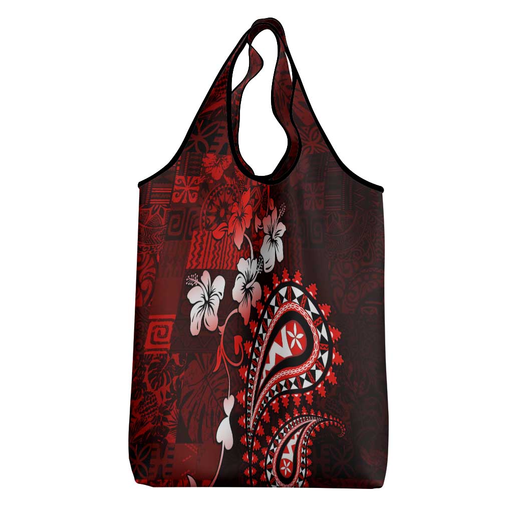 Fiji Masi Paisley Grocery Bag Fijian Hibiscus Tapa Red Version