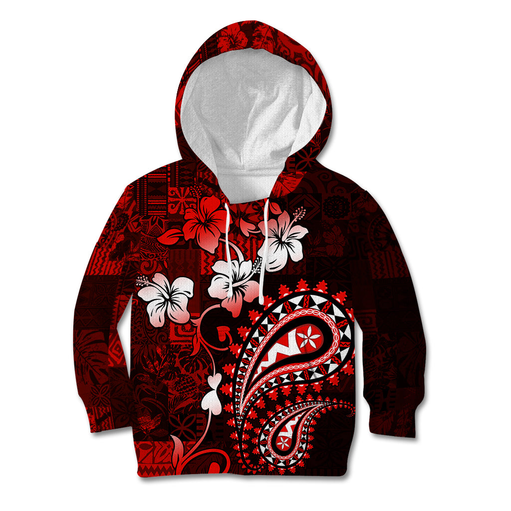 Fiji Masi Paisley Kid Hoodie Fijian Hibiscus Tapa Red Version LT01 Red - Polynesian Pride