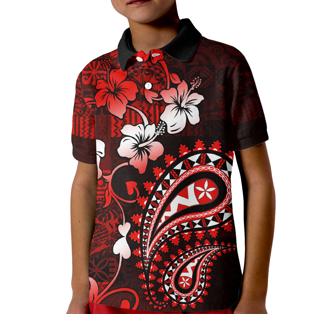 Fiji Masi Paisley Kid Polo Shirt Fijian Hibiscus Tapa Red Version LT01 Kid Red - Polynesian Pride