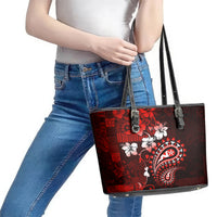 Fiji Masi Paisley Leather Tote Bag Fijian Hibiscus Tapa Red Version LT01 - Polynesian Pride