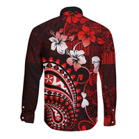 Fiji Masi Paisley Long Sleeve Button Shirt Fijian Hibiscus Tapa Red Version LT01 - Polynesian Pride