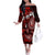 Fiji Masi Paisley Off The Shoulder Long Sleeve Dress Fijian Hibiscus Tapa Red Version LT01 Women Red - Polynesian Pride