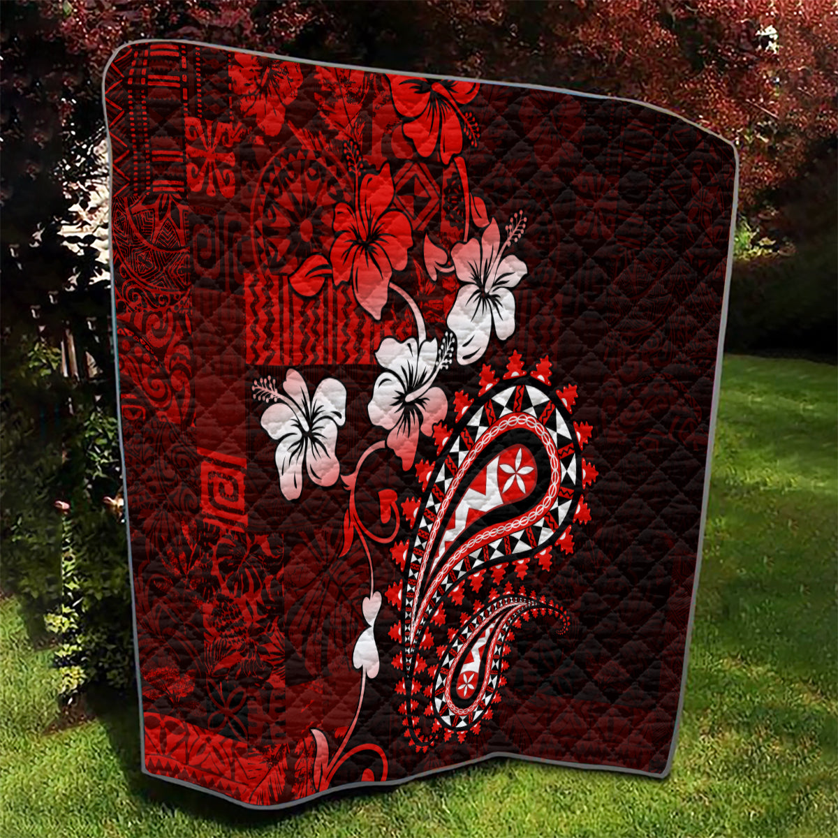Fiji Masi Paisley Quilt Fijian Hibiscus Tapa Red Version LT01 - Polynesian Pride