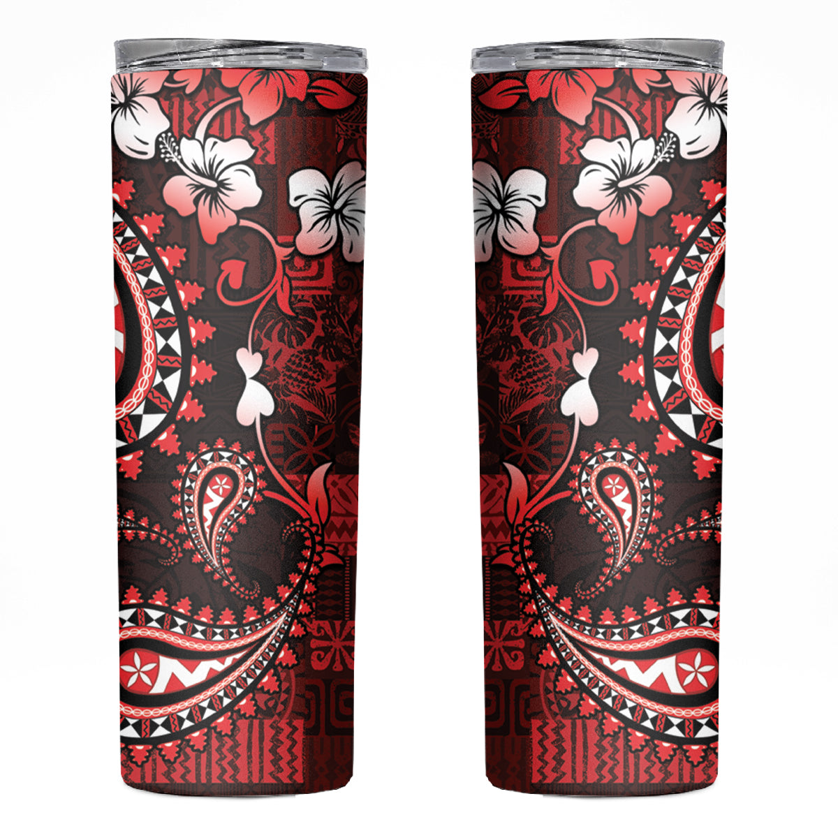 Fiji Masi Paisley Skinny Tumbler Fijian Hibiscus Tapa Red Version