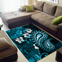 Fiji Masi Paisley Area Rug Fijian Hibiscus Tapa Sky Blue Version LT01 - Polynesian Pride