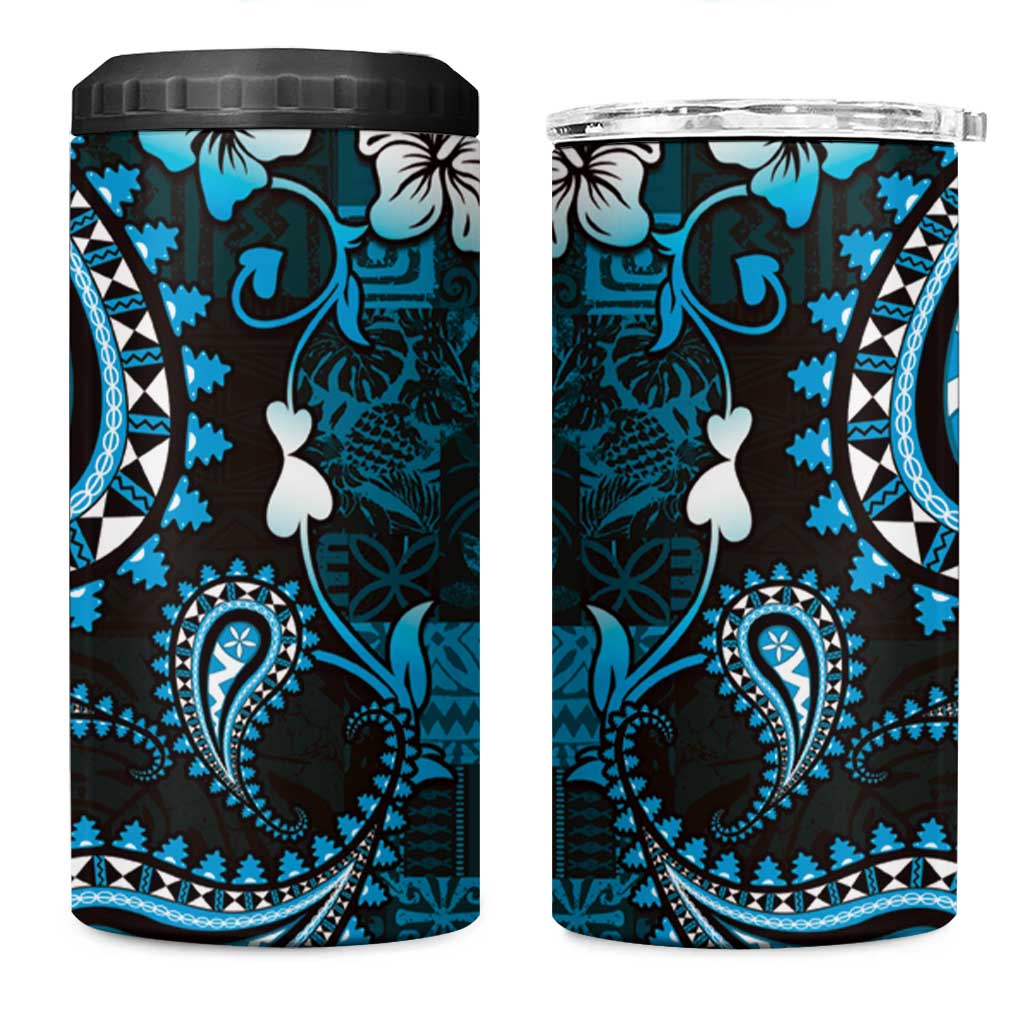 Fiji Masi Paisley 4 in 1 Can Cooler Tumbler Fijian Hibiscus Tapa Sky Blue Version