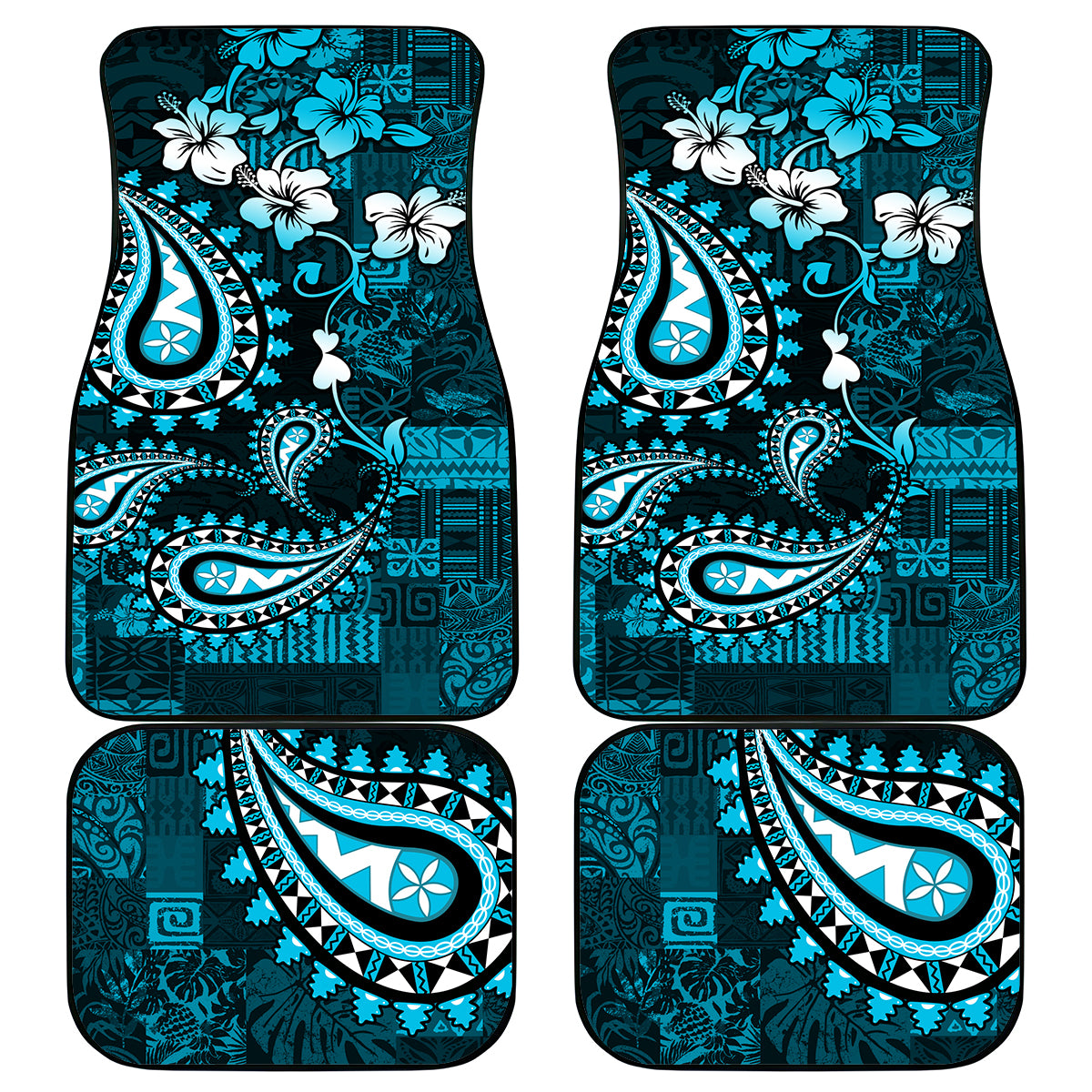 Fiji Masi Paisley Car Mats Fijian Hibiscus Tapa Sky Blue Version LT01 Blue - Polynesian Pride