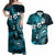 Fiji Masi Paisley Couples Matching Off Shoulder Maxi Dress and Hawaiian Shirt Fijian Hibiscus Tapa Sky Blue Version LT01 Blue - Polynesian Pride