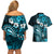 Fiji Masi Paisley Couples Matching Off Shoulder Short Dress and Hawaiian Shirt Fijian Hibiscus Tapa Sky Blue Version LT01 - Polynesian Pride