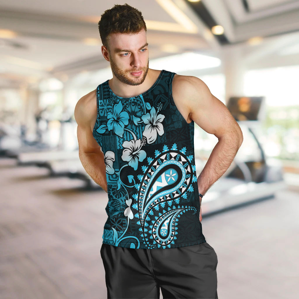 Fiji Masi Paisley Men Tank Top Fijian Hibiscus Tapa Sky Blue Version LT01 Blue - Polynesian Pride