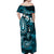 Fiji Masi Paisley Off Shoulder Maxi Dress Fijian Hibiscus Tapa Sky Blue Version LT01 - Polynesian Pride