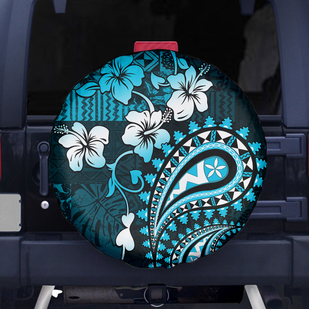 Fiji Masi Paisley Spare Tire Cover Fijian Hibiscus Tapa Sky Blue Version LT01 Blue - Polynesian Pride