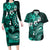 Fiji Masi Paisley Couples Matching Long Sleeve Bodycon Dress and Hawaiian Shirt Fijian Hibiscus Tapa Turquoise Version LT01 Turquoise - Polynesian Pride