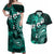 Fiji Masi Paisley Couples Matching Off Shoulder Maxi Dress and Hawaiian Shirt Fijian Hibiscus Tapa Turquoise Version LT01 Turquoise - Polynesian Pride