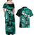 Fiji Masi Paisley Couples Matching Off Shoulder Maxi Dress and Hawaiian Shirt Fijian Hibiscus Tapa Turquoise Version LT01 - Polynesian Pride