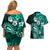 Fiji Masi Paisley Couples Matching Off Shoulder Short Dress and Hawaiian Shirt Fijian Hibiscus Tapa Turquoise Version LT01 - Polynesian Pride