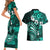 Fiji Masi Paisley Couples Matching Short Sleeve Bodycon Dress and Hawaiian Shirt Fijian Hibiscus Tapa Turquoise Version LT01 - Polynesian Pride