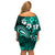 Fiji Masi Paisley Family Matching Off Shoulder Short Dress and Hawaiian Shirt Fijian Hibiscus Tapa Turquoise Version LT01 - Polynesian Pride