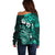 Fiji Masi Paisley Off Shoulder Sweater Fijian Hibiscus Tapa Turquoise Version LT01 - Polynesian Pride