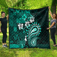 Fiji Masi Paisley Quilt Fijian Hibiscus Tapa Turquoise Version LT01 - Polynesian Pride