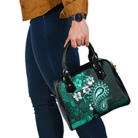 Fiji Masi Paisley Shoulder Handbag Fijian Hibiscus Tapa Turquoise Version LT01 - Polynesian Pride