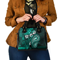 Fiji Masi Paisley Shoulder Handbag Fijian Hibiscus Tapa Turquoise Version LT01 - Polynesian Pride
