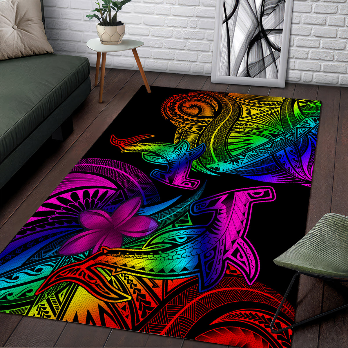 LGBT History Month Area Rug Polynesian Hammerhead Shark LT01 Rainbow - Polynesian Pride