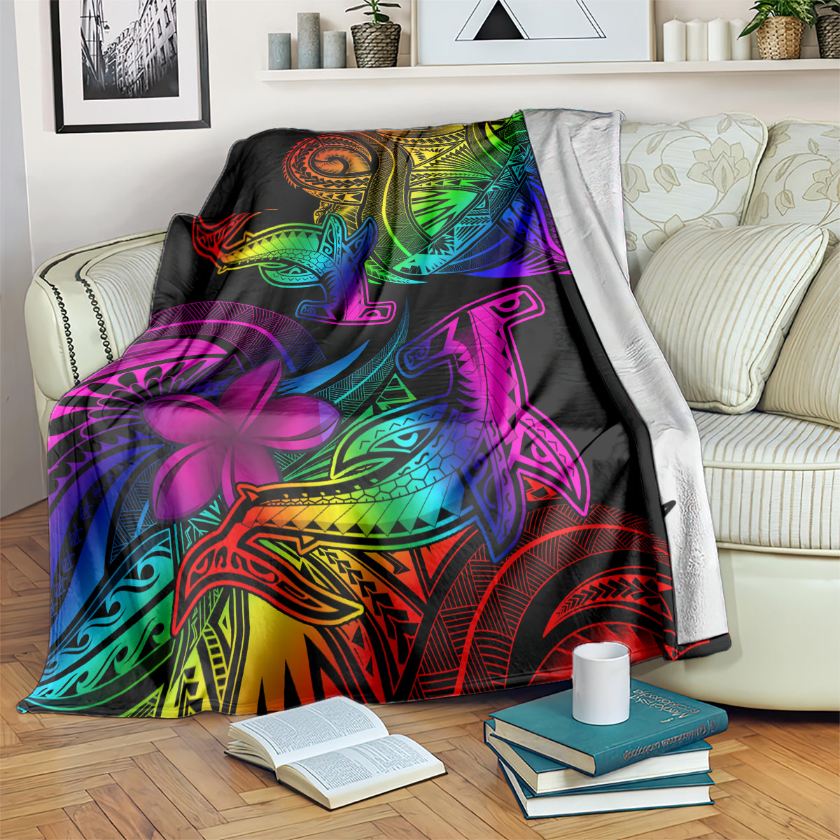 LGBT History Month Blanket Polynesian Hammerhead Shark LT01 Rainbow - Polynesian Pride