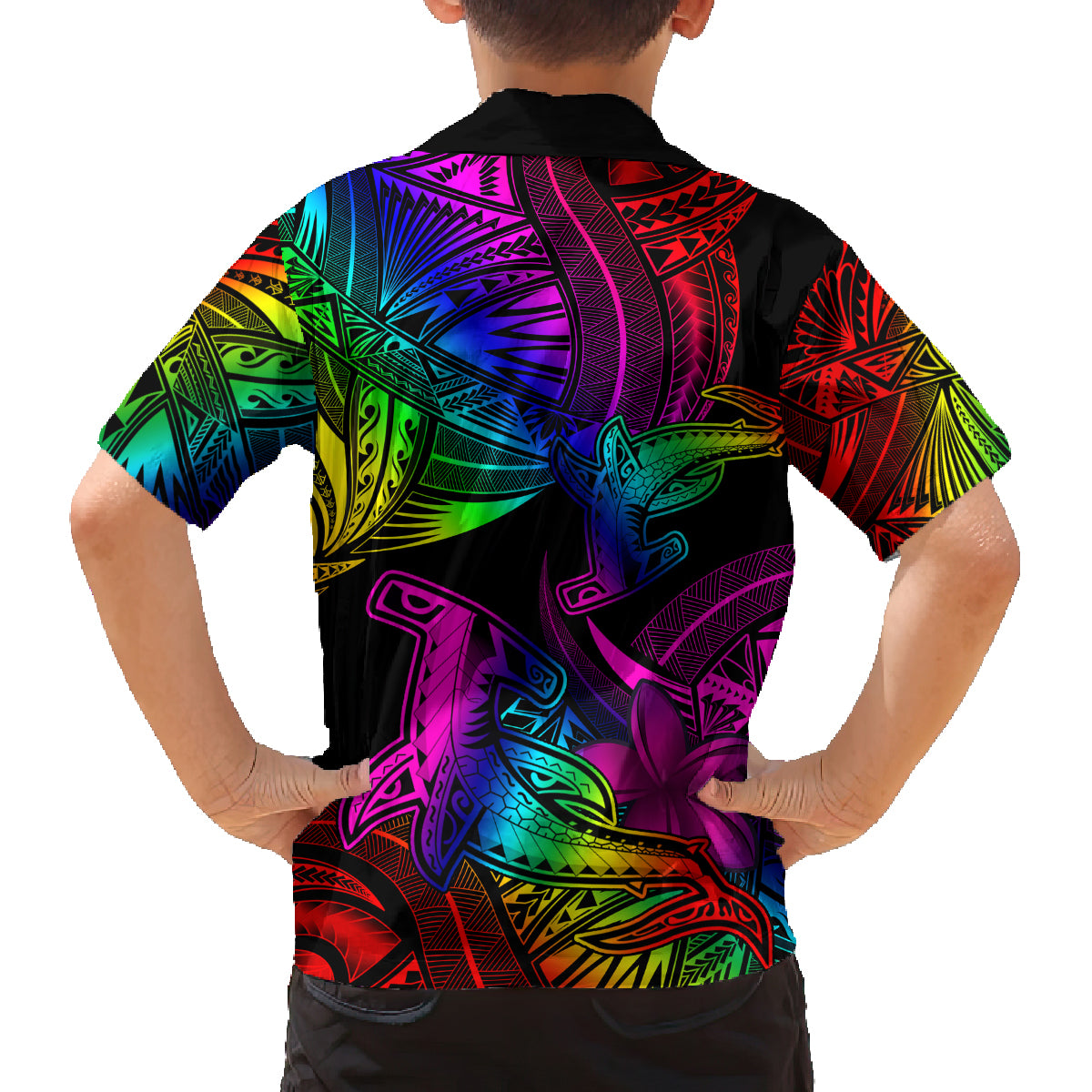 LGBT History Month Family Matching Long Sleeve Bodycon Dress and Hawaiian Shirt Polynesian Hammerhead Shark LT01 - Polynesian Pride