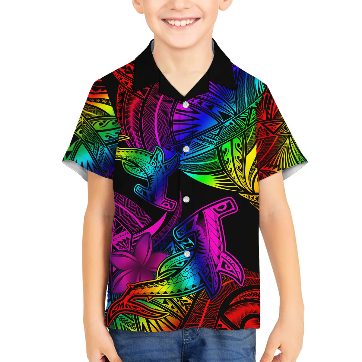 LGBT History Month Family Matching Long Sleeve Bodycon Dress and Hawaiian Shirt Polynesian Hammerhead Shark LT01 Son's Shirt Rainbow - Polynesian Pride