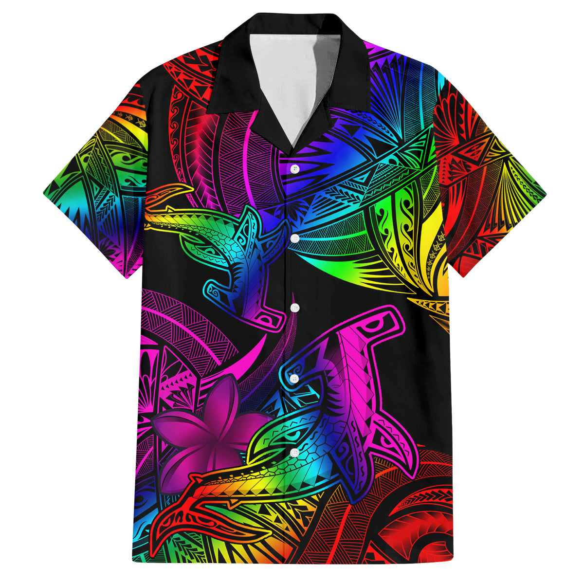LGBT History Month Family Matching Tank Maxi Dress and Hawaiian Shirt Polynesian Hammerhead Shark LT01 Dad's Shirt - Short Sleeve Rainbow - Polynesian Pride