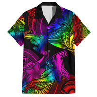 LGBT History Month Family Matching Tank Maxi Dress and Hawaiian Shirt Polynesian Hammerhead Shark LT01 Dad's Shirt - Short Sleeve Rainbow - Polynesian Pride