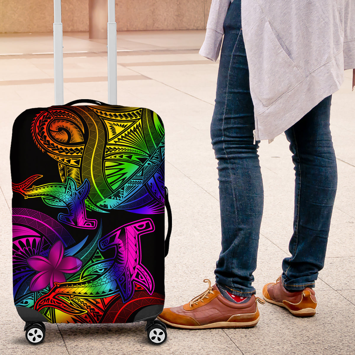 LGBT History Month Luggage Cover Polynesian Hammerhead Shark LT01 Rainbow - Polynesian Pride