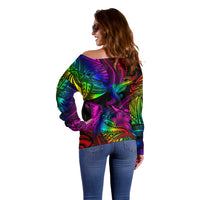 LGBT History Month Off Shoulder Sweater Polynesian Hammerhead Shark LT01 - Polynesian Pride