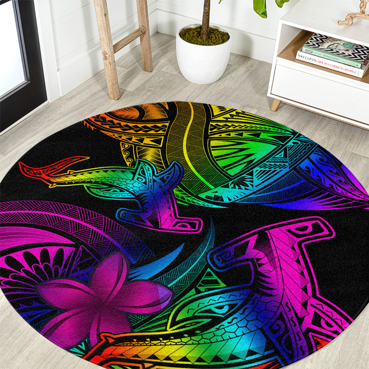 LGBT History Month Round Carpet Polynesian Hammerhead Shark LT01 Rainbow - Polynesian Pride