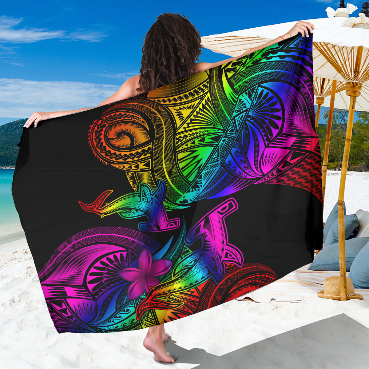 LGBT History Month Sarong Polynesian Hammerhead Shark LT01 One Size 44 x 66 inches Rainbow - Polynesian Pride