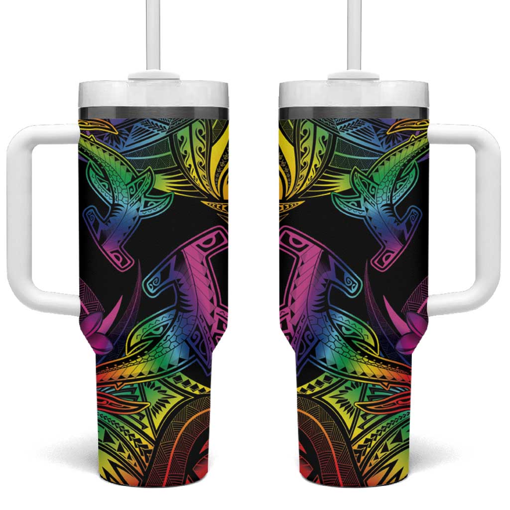 LGBT History Month Tumbler With Handle Polynesian Hammerhead Shark LT01 One Size: 40 oz Rainbow - Polynesian Pride