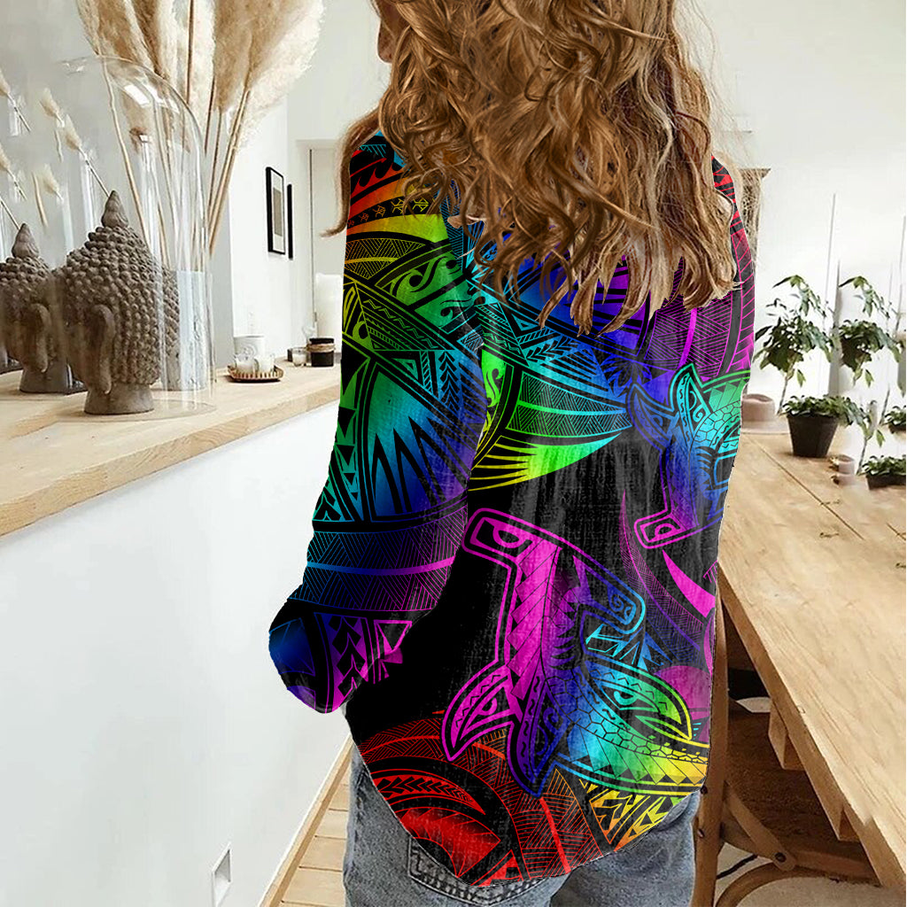 LGBT History Month Women Casual Shirt Polynesian Hammerhead Shark LT01 - Polynesian Pride