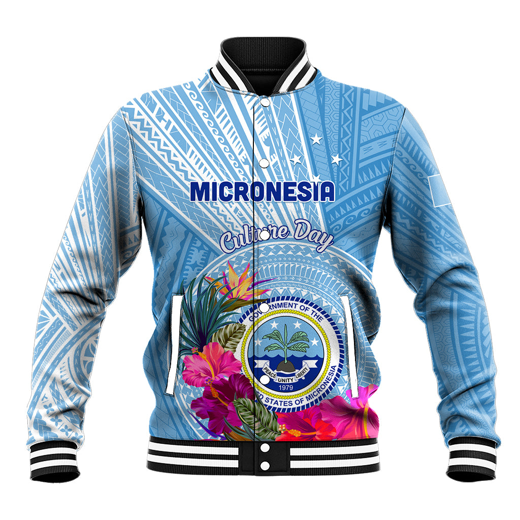 Micronesia Culture Day Baseball Jacket Tribal Pattern Tropical Style LT01 Unisex Blue - Polynesian Pride
