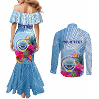 Micronesia Culture Day Couples Matching Mermaid Dress and Long Sleeve Button Shirt Tribal Pattern Tropical Style LT01 - Polynesian Pride