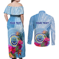 Micronesia Culture Day Couples Matching Off Shoulder Maxi Dress and Long Sleeve Button Shirt Tribal Pattern Tropical Style LT01 - Polynesian Pride