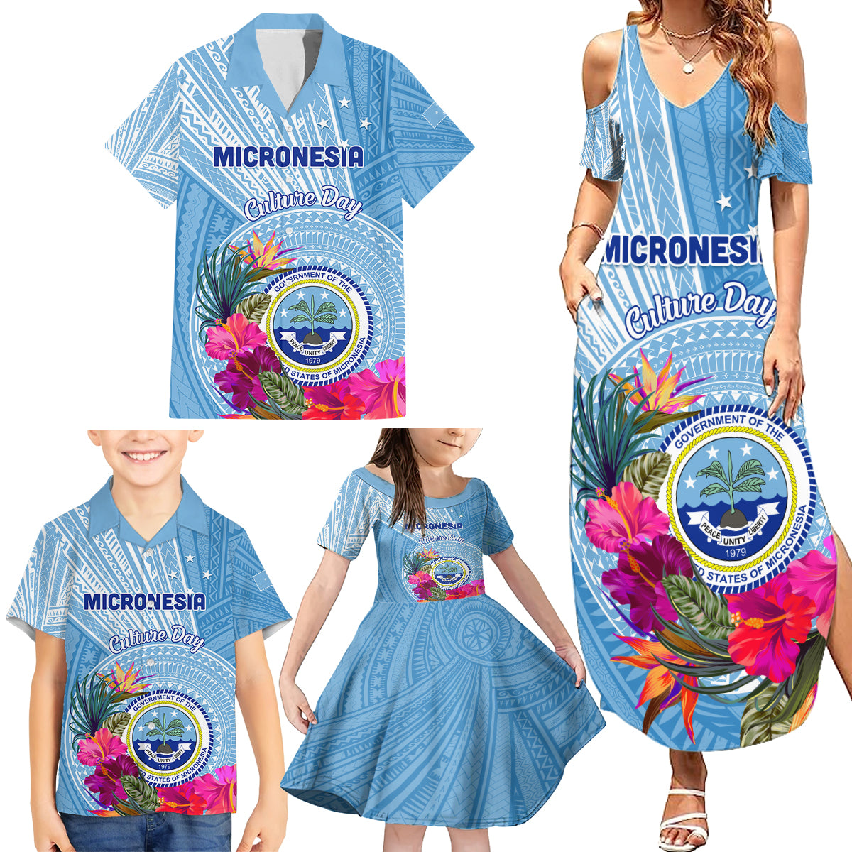 Micronesia Culture Day Family Matching Summer Maxi Dress and Hawaiian Shirt Tribal Pattern Tropical Style LT01 - Polynesian Pride