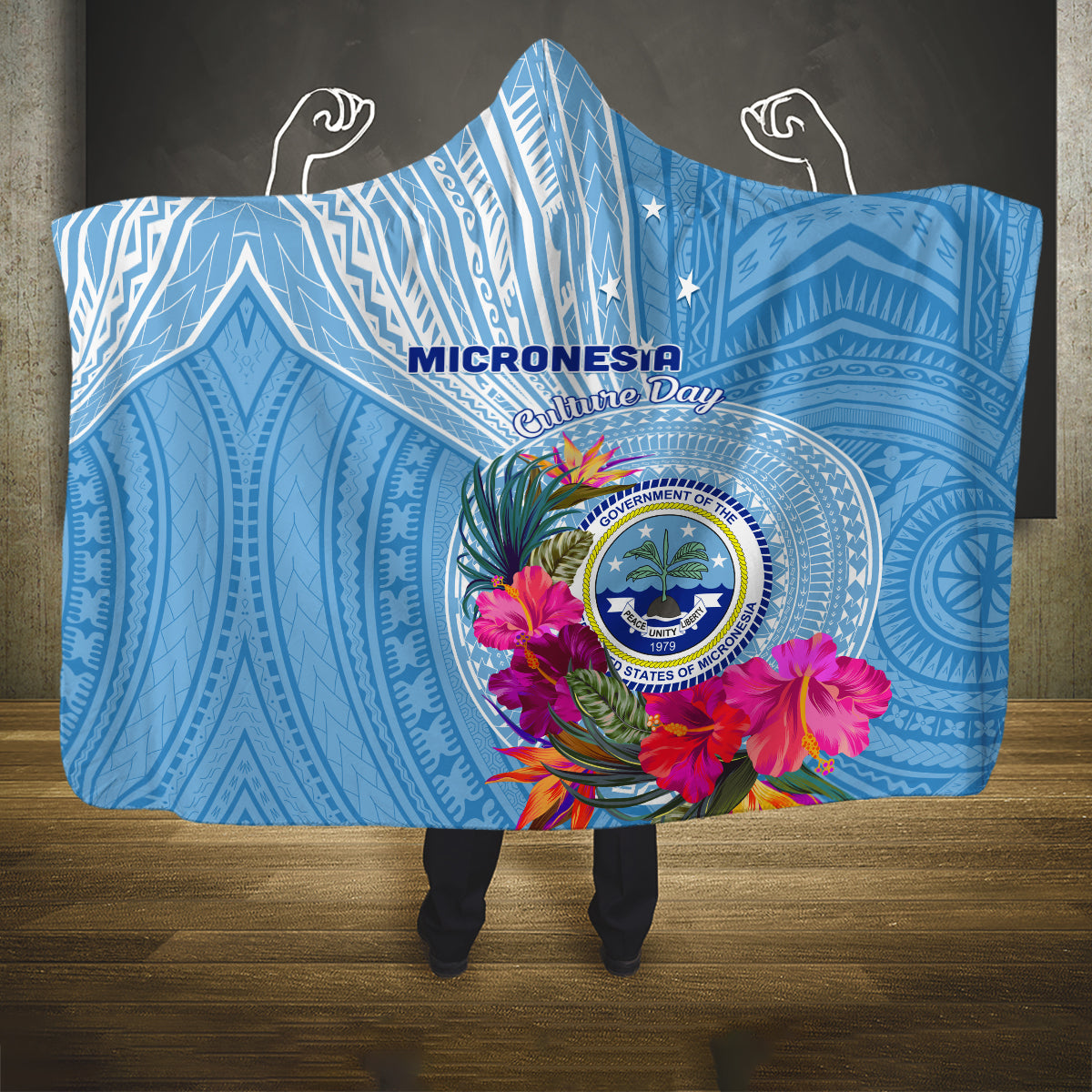 Micronesia Culture Day Hooded Blanket Tribal Pattern Tropical Style LT01 One Size Blue - Polynesian Pride