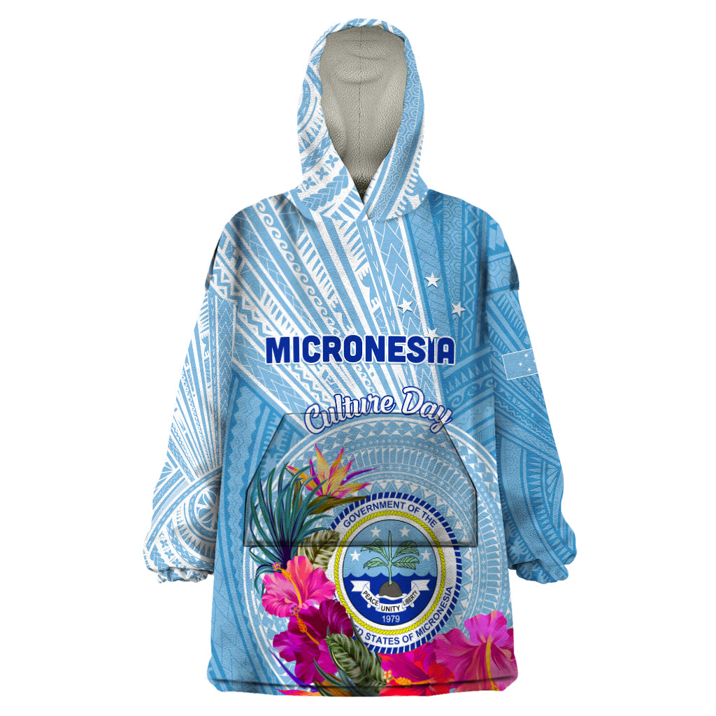 Micronesia Culture Day Wearable Blanket Hoodie Tribal Pattern Tropical Style LT01 One Size Blue - Polynesian Pride